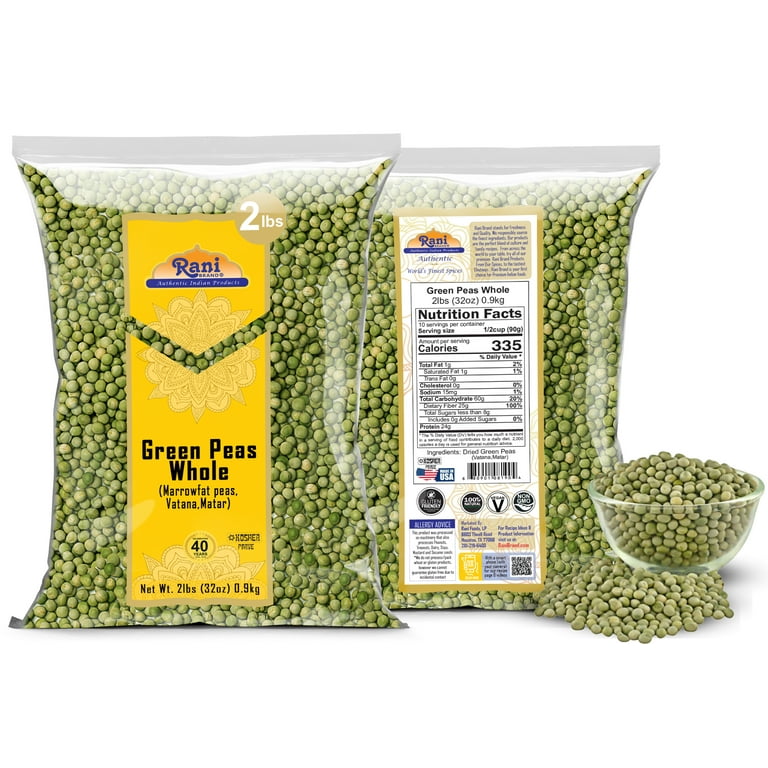 Rani Brand Authentic Indian Products Rani Green Peas Whole, Dried (Marrowfat Peas, Vatana, Matar) 32oz (2lbs) 908g ~ All Natural | Vegan | Gluten Rani Brand Authentic Indian Products Rani Green Peas Whole, Dried (Marrowfat Peas, Vatana, Matar) 32oz (2lbs) 908g ~ All Natural | Vegan | Gluten