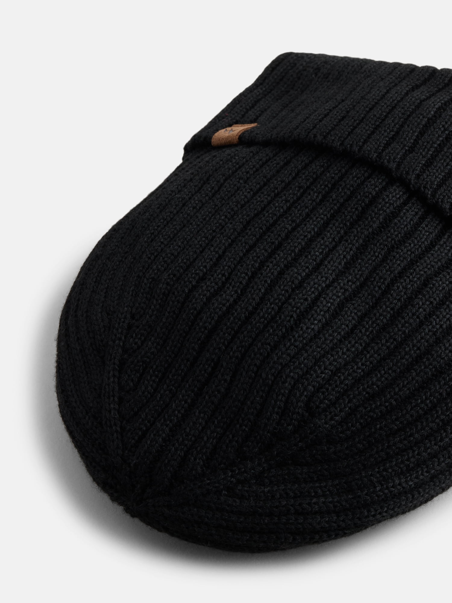 George Men's Fleece Lined Ribbed Knit Beanie Hat, Black