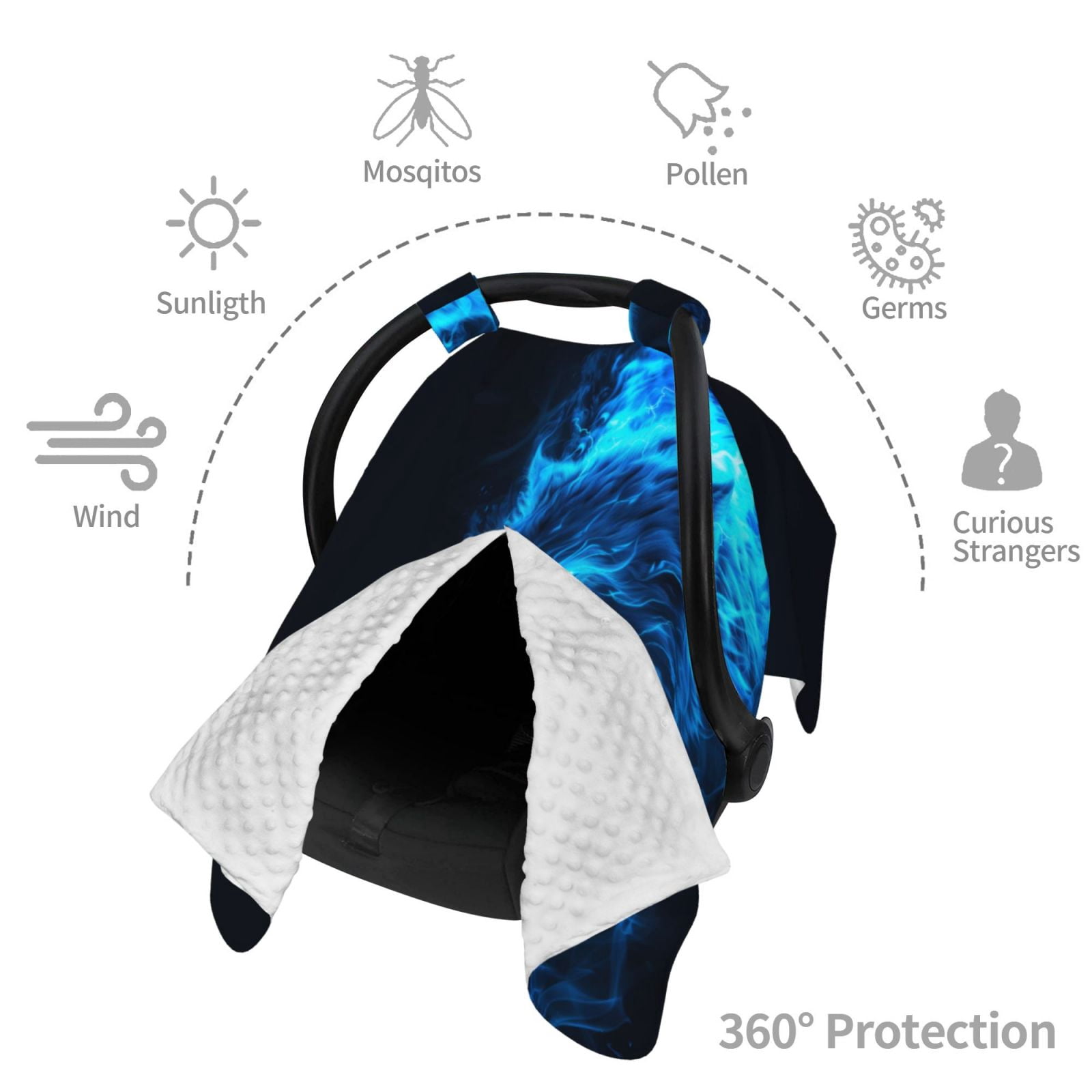 Car Seat Cover Baby - Ice Blue Fire Wolf Breathable Infant Car Seat Cover for Baby Carseat, Lightweight Comfort Baby Essentials Must Haves Newborn Stuff for Girl Boy