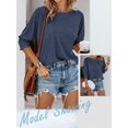 thumbnail image 6 of ZXSXSY Womens Crew Neck 3/4 Sleeve Smocked Cuff Blouses Loose Fit Shirts Casual Solid Basic Tees Tops, 6 of 7