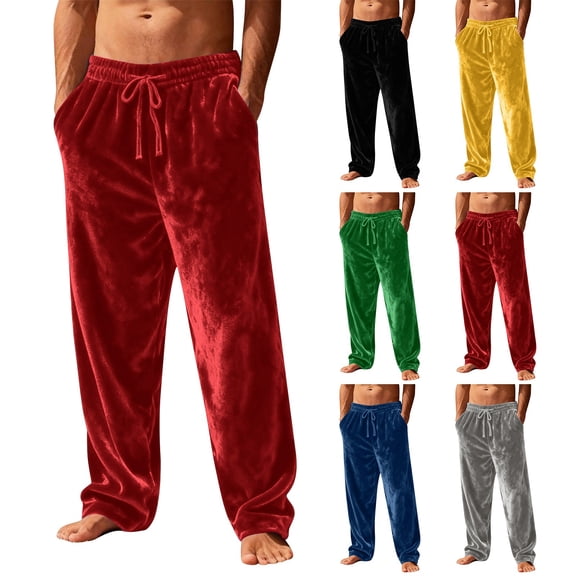 Men’s Velvet Casual Trousers Loose Fit Elastic Waistband Everyday Loungewear Bottoms
