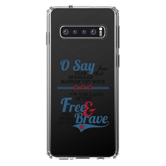 DistinctInk Clear Shockproof Hybrid Case for Samsung Galaxy S10 (6.1" Screen) - TPU Bumper Acrylic Back Tempered Glass Screen Protector - Star Spangled Banner - Home of the Brave