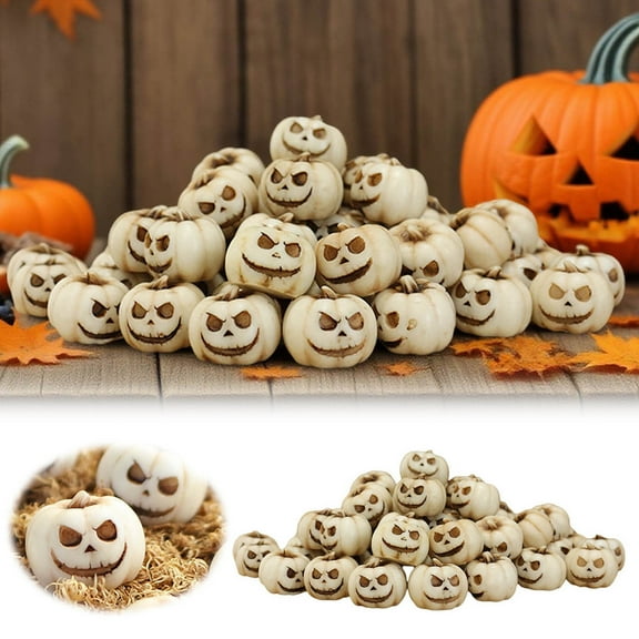 Halloween Pumpkin Decor - 20Pcs Miniature Halloween_Sm-Iling Face Pumpkin Figurines Decorations Resin Pumpkin Crafts Sculptures for Home Garden Office Desktop Pot Decor (White)