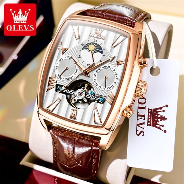 OLEVS New Automatic Mechanical Watch for Men Waterproof Luminous Skeleton Square Dial Moonswatch Chronograph Sports Men's Watch