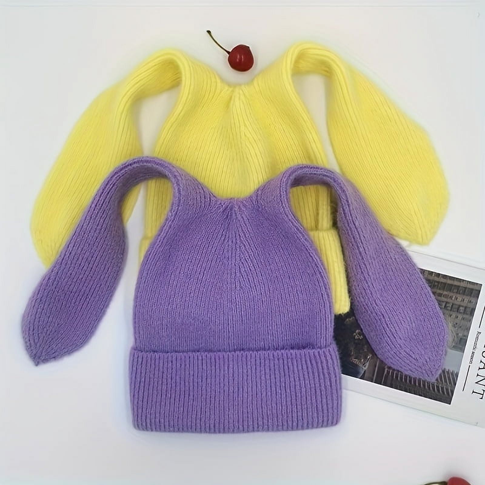 Women\'s Black Purple Bunny Hat Knit Plush Long Ears Fluffy Cosplay Party Hat Handmade Plush Bunny Hat: Black & Pink Cosplay Style - Etsy main image 2