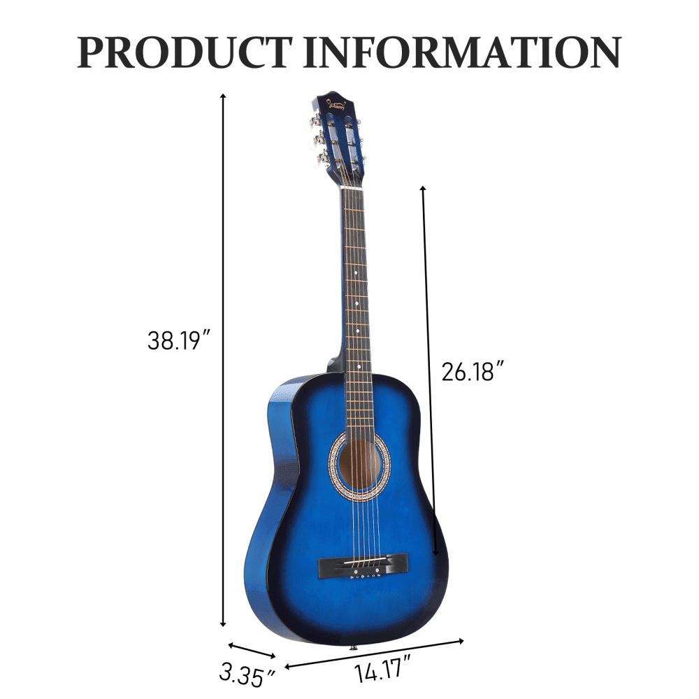 Tcbosik Beginner Acoustic Classical Guitar, 38 inch Guitar Bundle Kit for Adult Youth with Bag, Strap, Tuner, Capo, Picks and Strings, Blue