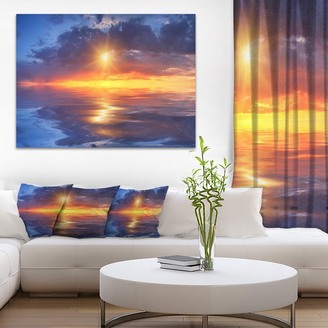 Cloudy Sunset Reflection in Lake - Cityscape Canvas Art Print
