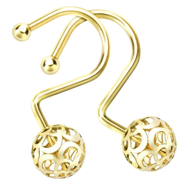Ganchos para cortinas de ducha MitoVilla, bola hueca de metal dorado, 12 unidades