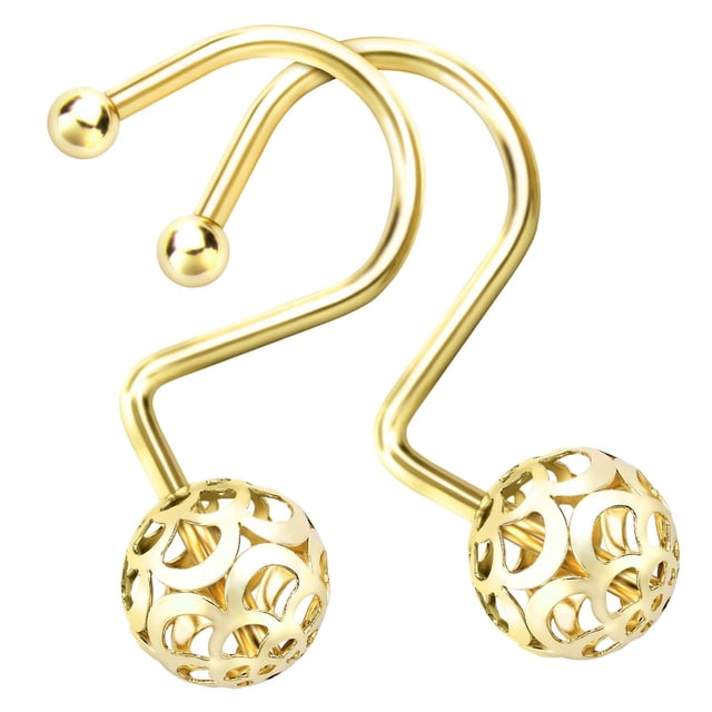 Ganchos para cortinas de ducha MitoVilla, bola hueca de metal dorado, 12 unidades