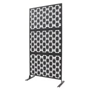36x74 Metal Privacy Screen Outdoor, 6.2ft Tall Freestanding Decorative Fence Panel - Black Grid Style Patio Divider for Garden, Balcony, Backyard, Terrace - Heavy Duty Weatherproof Steel