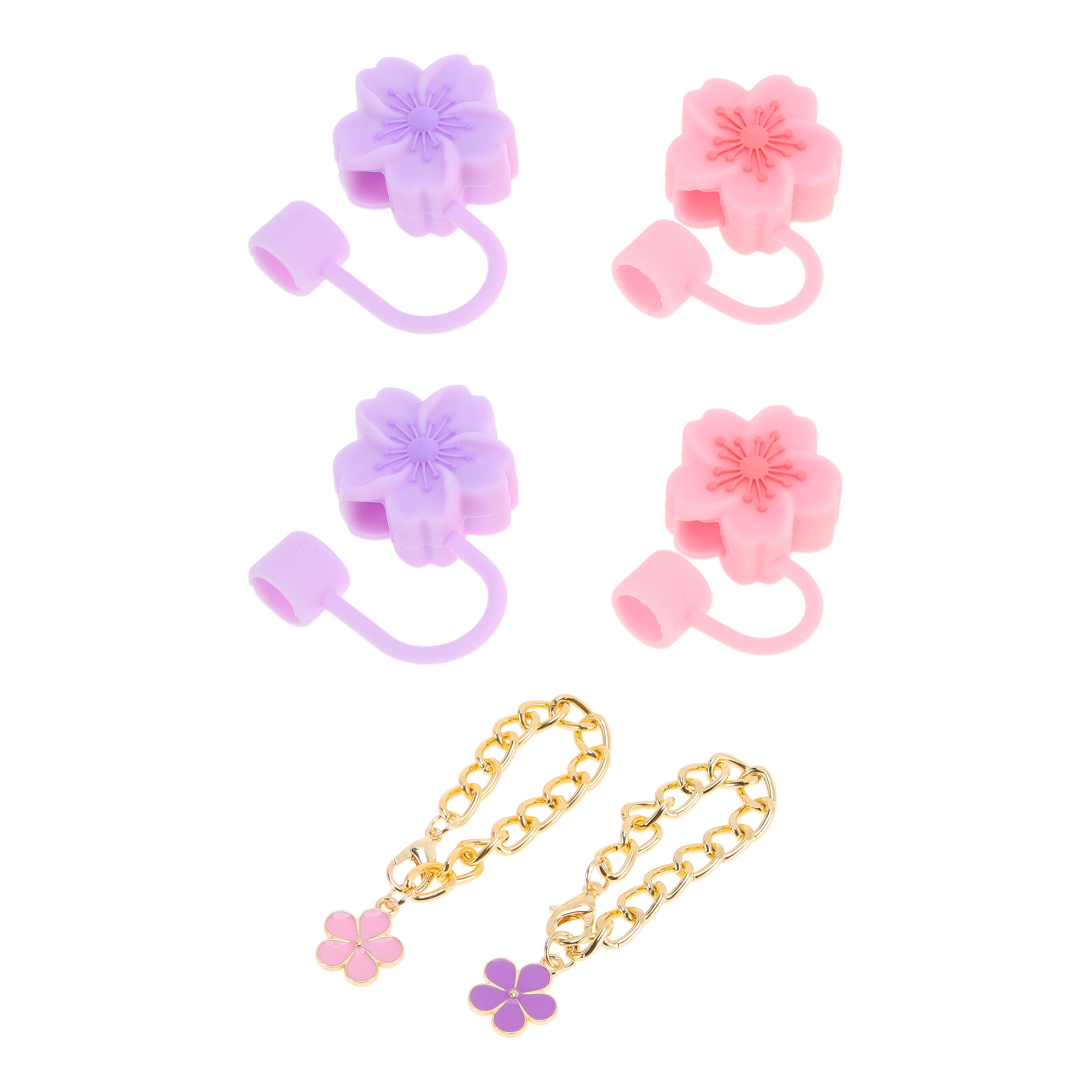 Unique Bargains 6pcs Silicone Metal Durable Reusable Drinking Straw Caps Purple and Pink