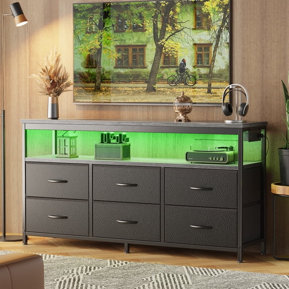 Amadwell 47 Inch LED TV Stand Dresser for 55 Inch TVs, 6 Drawer Entertainment Center with Power Outlets, Media Console with Storage