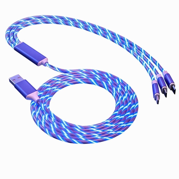 3-in-1 Light Up Charging Cable, 2M Visibility Flowing LED Lights Charging Cable, Fast Charging Lead Braided With Micro USB Type C IPhone Connector For IPhone, Android, Huawei,Kindle,PS4