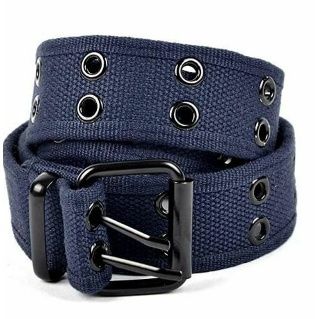 Unisex 100% Cotton Canvas Belt Double Hole For Men Women Buckle Jean