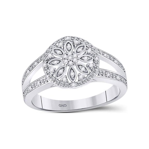 Diamond Princess Sterling Silver Womens Round Diamond Flower Cluster Ring 1/10 Cttw