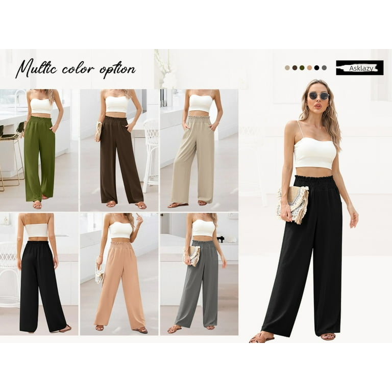 Asklazy Wide Leg Pants for Women Lightweiht Elastic Waisted Palazzo Trousers,US Size,Almond,M, Women's, Size: Medium Asklazy Wide Leg Pants for Women Lightweiht Elastic Waisted Palazzo Trousers,US Size,Almond,M, Women's, Size: Medium