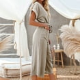 thumbnail image 4 of Maean Short Sleeve Jumpsuit for Women V Neck Button Bow Knot Straps Rompers Wide Leg Capri Pants with Pockets, 4 of 7