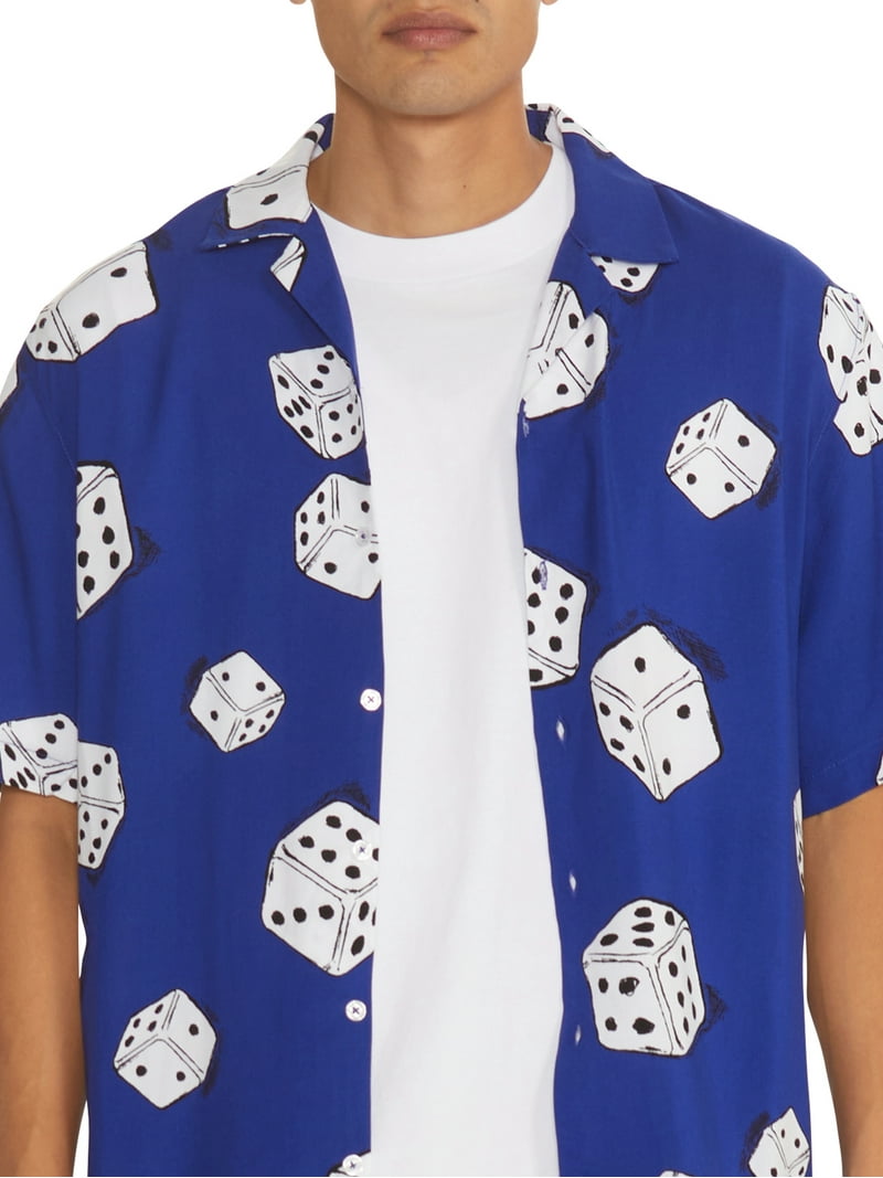 トップス Dice Open Collar Shirts size46 No Boundaries Men's Print Button Up Shirt with Short Sleeves
