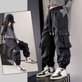 thumbnail image 2 of Zshosam Kids Cargo Pants Girls Jeans Cargo Pants for Girls Elastic High Waist Trousers Fashion Loose Fit Streetwear Jogger Pant with Pockets Size 13T 14T,(Black 13-14 Years), 2 of 7