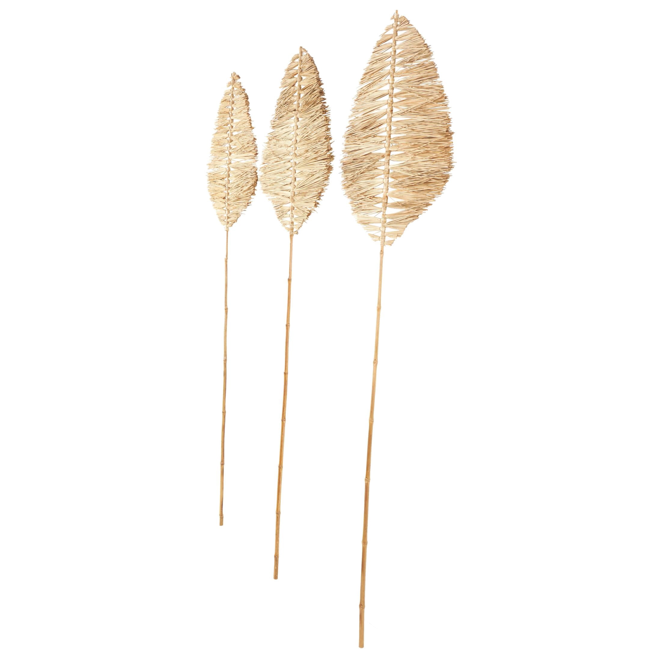 79" Palm Tree Handmade Tall Tassel Leaf Fan Stick Bamboo Wood Natural Foliage Branch Bouquet, by DecMode (3 Count)