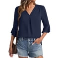 thumbnail image 3 of UAMVSH Womens Blouses Ruffle 3/4 Sleeve Tops Dressy Casual Pleated V Neck Chiffon Shirts Elegant Work Office Outfits, 3 of 4