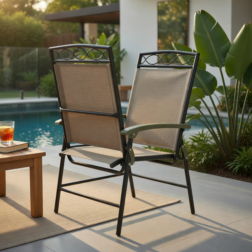 Hommoo 2-Pack Foldable Patio Chairs with Armrests, Lightweight Steel Outdoor Dining Chairs for Pool, Garden, Beach & Camping, Black