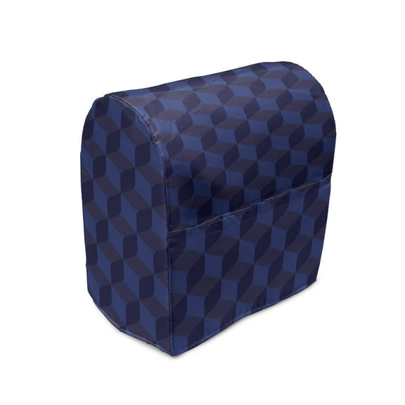 Indigo Stand Mixer Cover, 3D Print Like Geometrical Futuristic Inspired Shadow Boxes Cubes Image Print, Kitchen Appliance Organizer Bag Cover with Pockets, 5 Quarts, Dark Blue and Blue, by Ambesonne