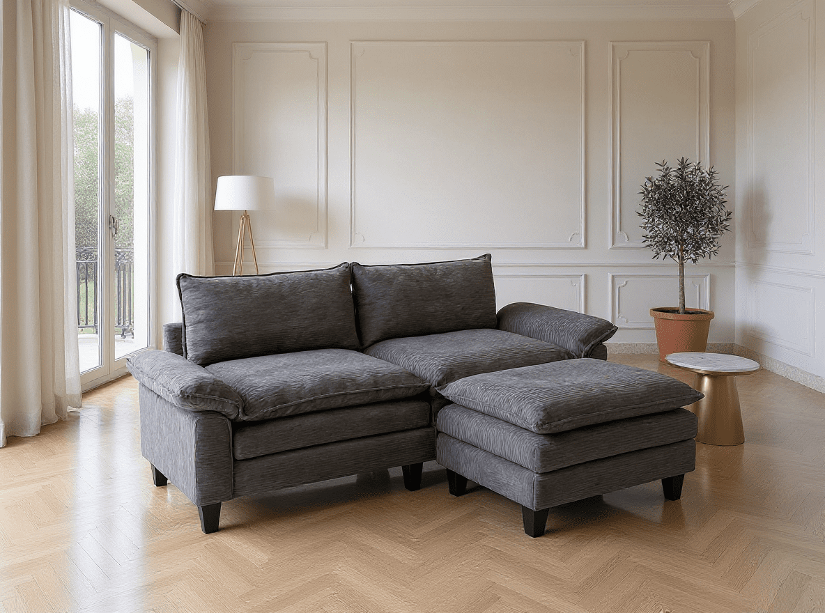 Gewnee Loveseat Sofa with Ottoman for Living Room, Modern Chenille Comfy Sectional Sofa Cloud Couch, 2-Seat