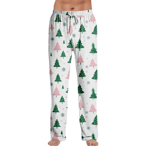 Resicozy Mens Christmas Pajama Pants Funny Xmas Printed Wide Leg Pant Holiday Pajamas with Pockets for Lounging Sleeping Party White XXL