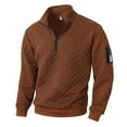 thumbnail image 2 of LNWUY Men's Quilted Sweatshirts Casual Long Sleeve Outdoor Stand Collar Pullover Checkered Zipper Sweatshirt Jacket Brown XXL, 2 of 9
