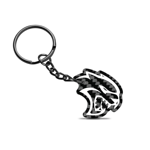 iPick Image for Dodge Hellcat Black Real Carbon Fiber Logo Shape Cut Key Chain, Official Licensed