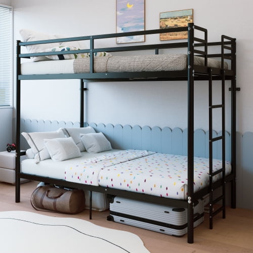 Twin Over Twin Metal Bunk Bed, Modern Sturdy Frame with Ladder and Guardrail, Separates into 2 Beds, Space-Saving, No Box Spring Needed, Bedroom Dorm Guest Room, Black