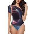 thumbnail image 2 of Uemuo Dramatic Shark Attack Pattern Women's One Piece Short Sleeve Swimsuit Rash Guard Surfing Modest Quick-drying Swimsuit Beach Essentials-X-Large, 2 of 9