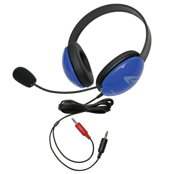 Califone Listening First 2800BL-AV Over-Ear Stereo Headset with Gooseneck Microphone, Dual 3.5mm Plug, Blue, Each