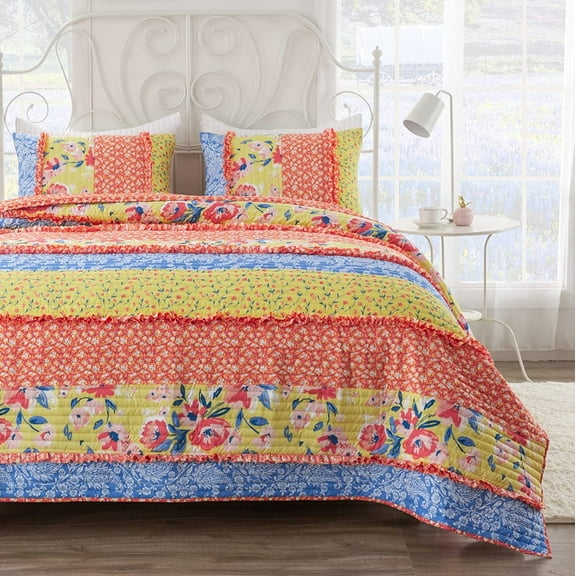 Greenland Home Fashions Skylar Ruffled Calico Quilt Set, 2-Piece Twin/XL