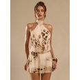 thumbnail image 3 of Apricot Halter Neck Mini Dress With Cheetah Print, Flowy Chiffon For Summer Beach Or Resort Wear, 3 of 8