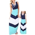 thumbnail image 1 of Summer Cute Mommy and Me Boho Striped Chevron Maxi Dresses Blue, 1 of 4