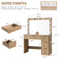 thumbnail image 3 of Papajet 36.2" Fluted Vanity Desk with Large Mirror and Adjustable LED Lights, 4 Drawers Makeup Table with Glass Top and Charging Station, Oak, 3 of 9