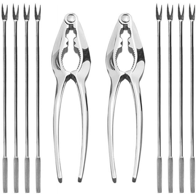 Juego de herramientas para mariscos, 8 piezas de cascanueces, abridor de mariscos, 2 piezas de cascanueces de langosta/cangrejo y 6 piezas de tenedores/palillos de acero inoxidable para