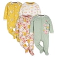 thumbnail image 1 of Set de pijamas enterizos Sleep 'N Play para bebé niña Gerber, floral dorado, 1 of 6