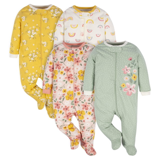Set de pijamas enterizos Sleep 'N Play para bebé niña Gerber, floral dorado