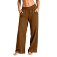 thumbnail image 2 of ZHYou No Boundarie Pants for Women Wide Leg Pull On Baggy Fit Stretch High Waist Casual Sweatpants with Pockets,Brown,Size L, 2 of 5
