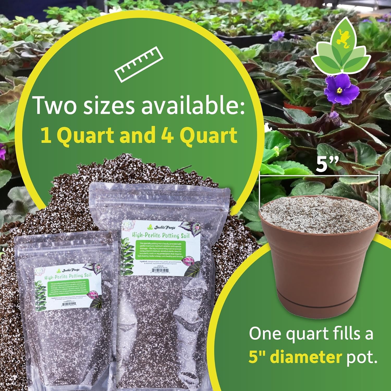 Josh's Frogs High-Perlite Potting Soil, Fast-Draining Media for Moisture-Sensitive Plants (4 Quart)
