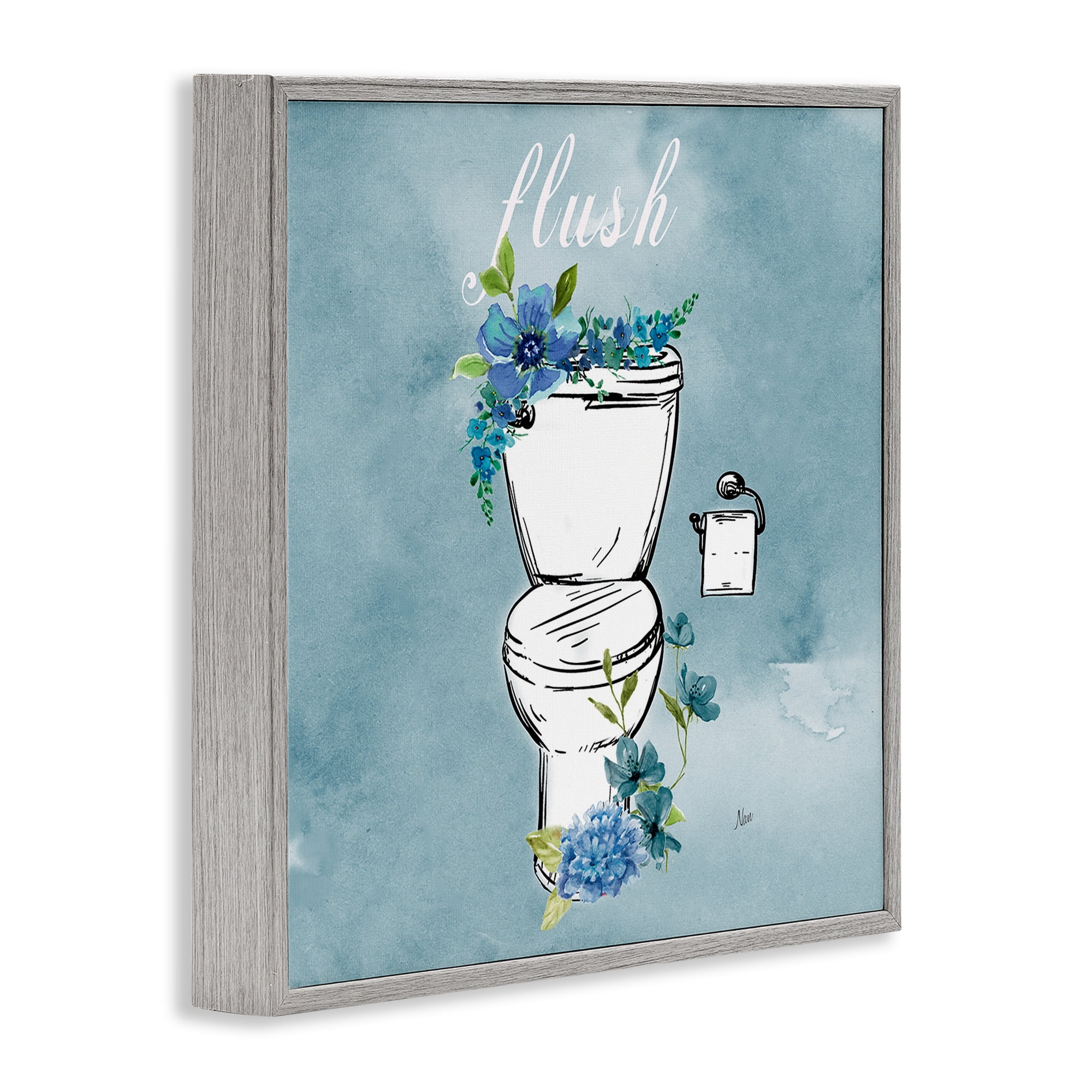 Stupell Industries Floral Bathroom Rules Flush Gray Framed Giclee Art, design by Nan