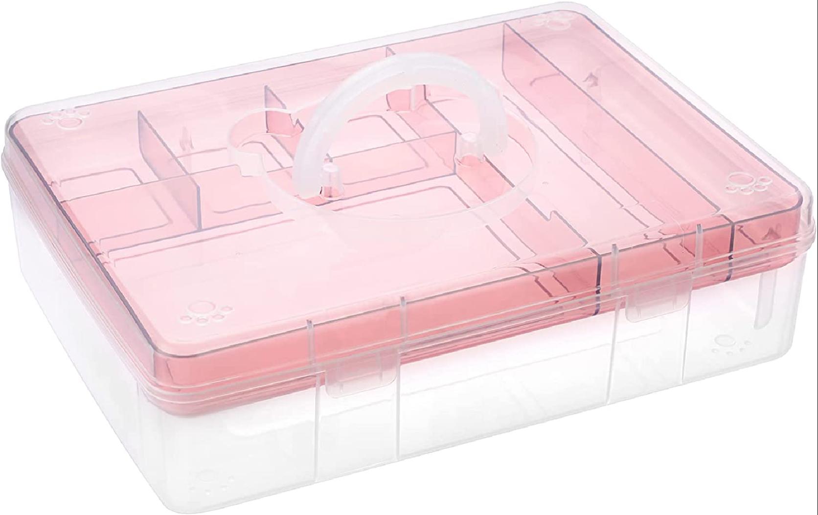 Storage Box with Removable Divided Tray Portable Clear Plastic Art