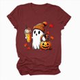 thumbnail image 5 of TOWED22 Fall Shirts for Women Casual Cute Pumpkin Ghost with Coffee Graphic T-Shirts Novelty Halloween Tee Autumn Thanksgiving Tops(Wine,XXL), 5 of 7