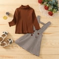 thumbnail image 4 of EnJoCho Kids Party Outfit KIds Toddler Baby Girls Long Sleeve Solid Ribbed Tops Plaid Suspender Skirt 2PCS Little Child Trendy Fall Winter Clothing Set, 4 of 6