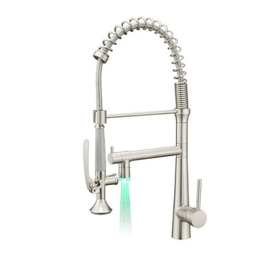 WELLFOR LED Light Kitchen Faucet with Pull Down Sprayer, Commercial  Kitchen Sink Faucets with Sprayer, Brushed Nickel