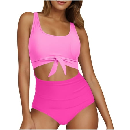 Dezsed Womens High Waisted Bikini Sets Sporty Crop Top Color Block Swimwear Bandeau Vintage Two Piece Bathing Suits Clearance Pink M