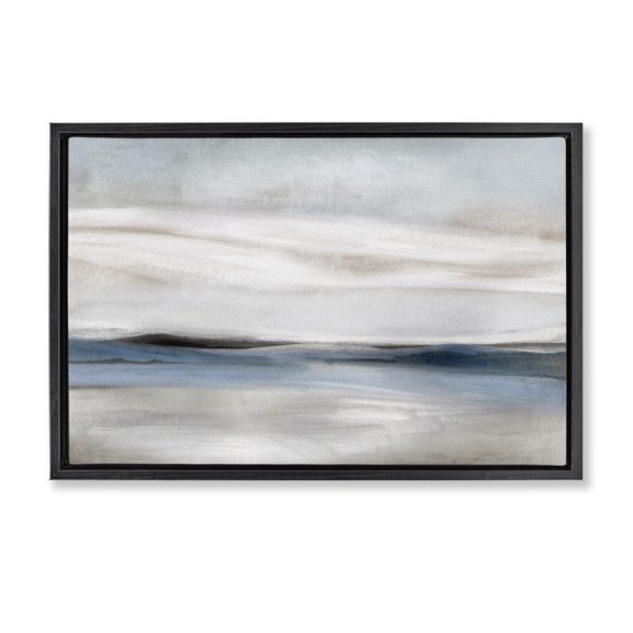 Stupell Industries Contemporary Neutral Streaked Landscape Abstraction Black Floating Frame Canvas Art, 25 x 17, by Charity Henderson